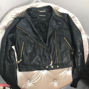 Express black gold studded moto jacket sm